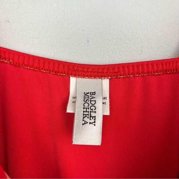 Badgley Mischka One Piece Wide Strap Swimsuit Red Ruched Sweetheart Crossover 8 - Picture 7 of 14